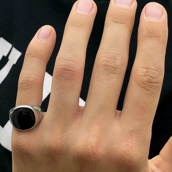 Black Signet Ring, Men's Pinky Ring, Signet Ring for Men, Gothic Ring, Mens Ring - Picture 4 of 7